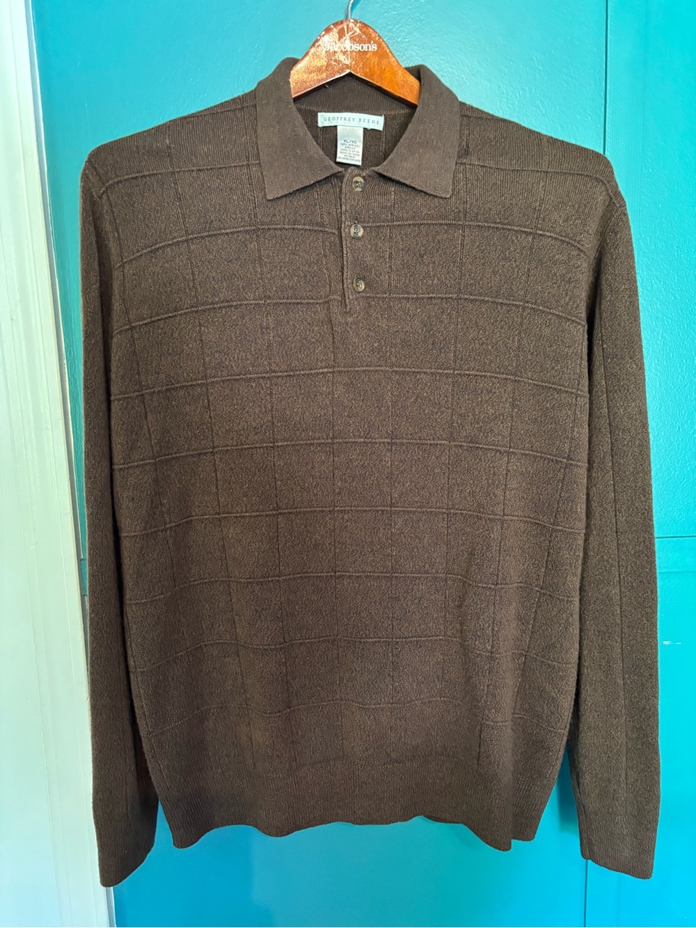 Geoffrey Beene Brown V-Neck Polo Sweater Size XL
